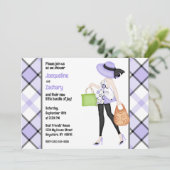 Invitation Chic Maman-to-Be Purple Plaid Baby shower (Debout devant)