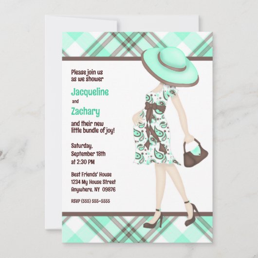 Invitation Chic Maman-to-Be Turquoise Vert Brown Baby shower (Devant)