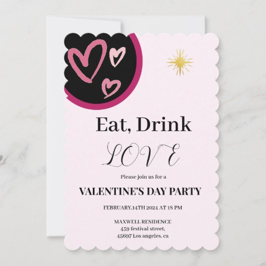 Invitation Chic Manger, Boire et Aimer Saint Valentin (Devant)