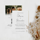 Invitation Chic manuscrit script QR Code Mariage photo