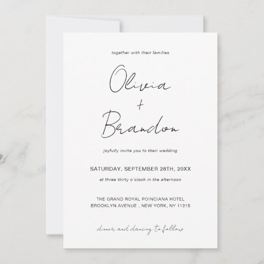 Invitation Chic manuscrit script QR Code Mariage photo (Devant)