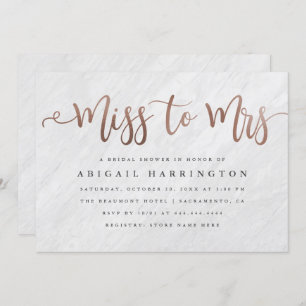 Invitation Chic Marble & Rose Gold Miss à Mme Fête de l'marié