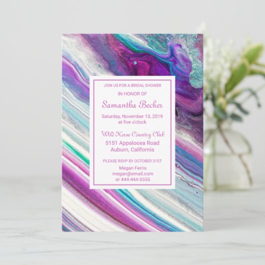 Invitation Chic Marbre Coloré Douche nuptiale (Debout devant)