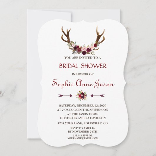 Invitation Chic Mariage Champêtre Burgundy Marsala Floral Cer (Devant)