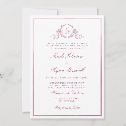Invitation Chic Mariage d'aquarelle rose mauve (Devant)
