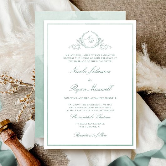 Invitation Chic Mariage d'aquarelle vert pâle