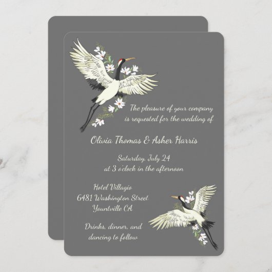 Invitation Chic Mariage de grue orientale (Devant / Derrière)