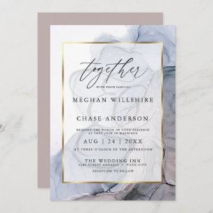 Invitation Chic Mariage d'encre d'alcool Dusty Blue
