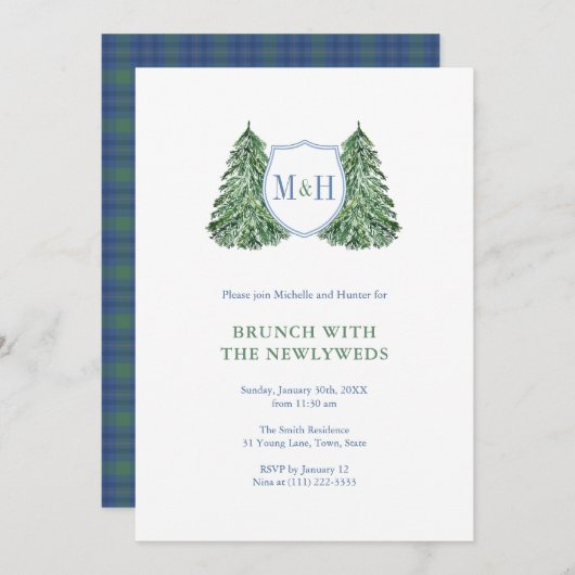 Invitation Chic Mariage d'hiver NouveauxWeds Brunch Monogramm (Devant / Derrière)