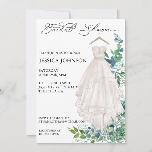 Invitation Chic Mariage Fête des mariées robe Eucalyptus Feui (Devant)