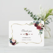 Invitation Chic Mariage Floral Merci Merlot Bleu Nuit (Debout devant)