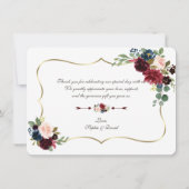 Invitation Chic Mariage Floral Merci Merlot Bleu Nuit (Dos)