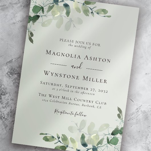 Invitation Chic Mariage vert Eucalyptus Sage