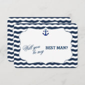 Invitation Chic Marin Vagues Navy Ancre SOIS MON TÉMOIN (Devant / Derrière)
