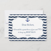 Invitation Chic Marin Vagues Navy Ancre SOIS MON TÉMOIN (Dos)