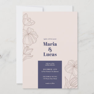 Invitation Chic marine beige brun floral audacieux mariage