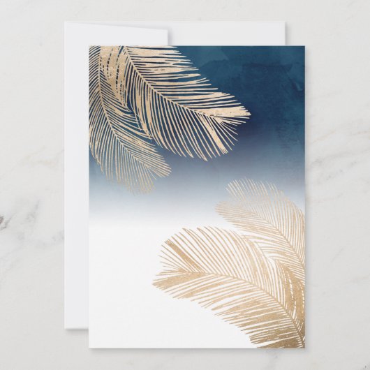 Invitation Chic Marine Bleu Or Blanc Palm Arbre Mariage feuil (Dos)