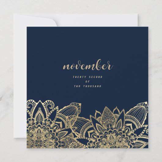Invitation Chic Marine bleu or script mariage de mandala flor (Dos)