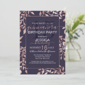 Invitation Chic Marine Bleu Rose Or Floral Feuilles Quinceañe (Debout devant)