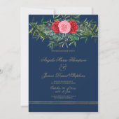 Invitation Chic Marine bleu rose rouge rouge rouge or mariage (Devant)