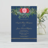 Invitation Chic Marine bleu rose rouge rouge rouge or mariage (Debout devant)