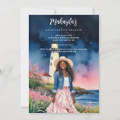 Invitation Chic Marine Landscape Lighthouse Afroamerican Girl (Devant)