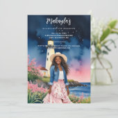 Invitation Chic Marine Landscape Lighthouse Afroamerican Girl (Debout devant)