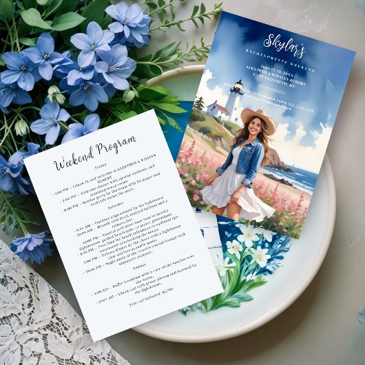 Invitation Chic Marine Landscape Lighthouse Brunette Girl