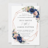 Invitation Chic Marine Rose Gold Blush Floral Mariage géométr (Devant)