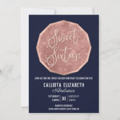 Invitation Chic Marine Rose Parties scintillant or Polygon Ph (Devant)