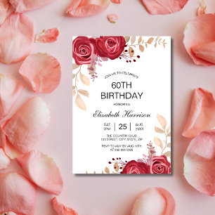 Invitation Chic Maroon Rose Floral Green Anniversaire