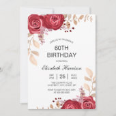 Invitation Chic Maroon Rose Floral Green Anniversaire (Devant)