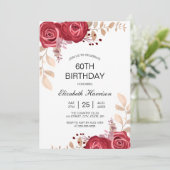 Invitation Chic Maroon Rose Floral Green Anniversaire (Debout devant)