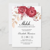 Invitation Chic Maroon Rose Floral Surprise Anniversaire (Devant)