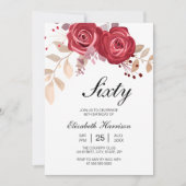 Invitation Chic Maroon Rose Jardin Floral Anniversaire (Devant)