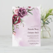 Invitation Chic marron d'aquarelle et roses bordeaux (Debout devant)