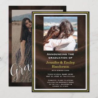 Invitation Chic Marron photo double graduation Announcement