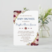 Invitation Chic Marsala Floral Automne Marine Baby shower ble (Debout devant)
