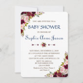 Invitation Chic Marsala Floral Automne Marine Baby shower ble (Devant)