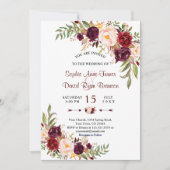 Invitation Chic Marsala Floral Bourgogne Mariage (Devant)