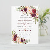 Invitation Chic Marsala Floral Bourgogne Mariage (Debout devant)
