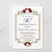 Invitation Chic Marsala Floral Navy Blue Gold 50e anniversair (Devant)