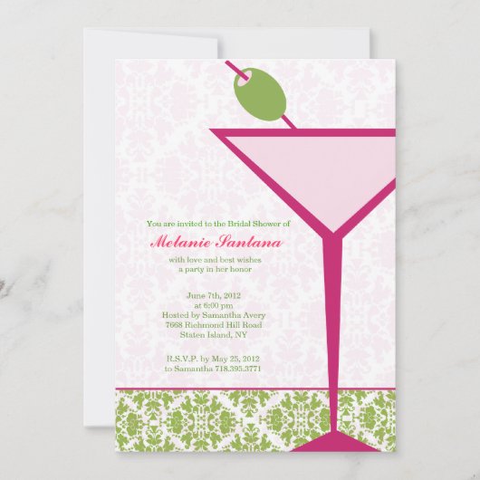 Invitation Chic Martini Bridal/Bachelorette/Invitation d'anni (Devant)