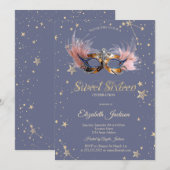 Invitation Chic Masque Stars Pastel Lavender Sweet 16 (Devant / Derrière)