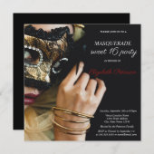 Invitation Chic Masquerade fille Masque Black Sweet 16 (Devant / Derrière)