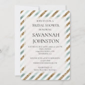 Invitation Chic Menthe Blanc Or Pailleté Rayures Lancement de (Devant)