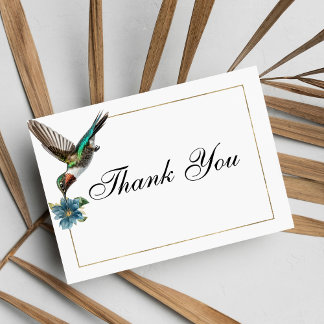 Invitation Chic Merci de colibri couleur or blanc