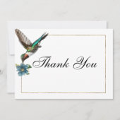 Invitation Chic Merci de colibri couleur or blanc (Devant)