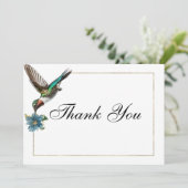 Invitation Chic Merci de colibri couleur or blanc (Debout devant)