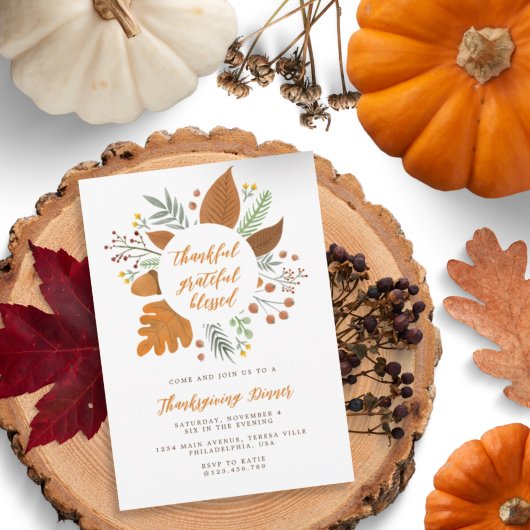 Invitation Chic Merci Grateful Dîner Thanksgiving